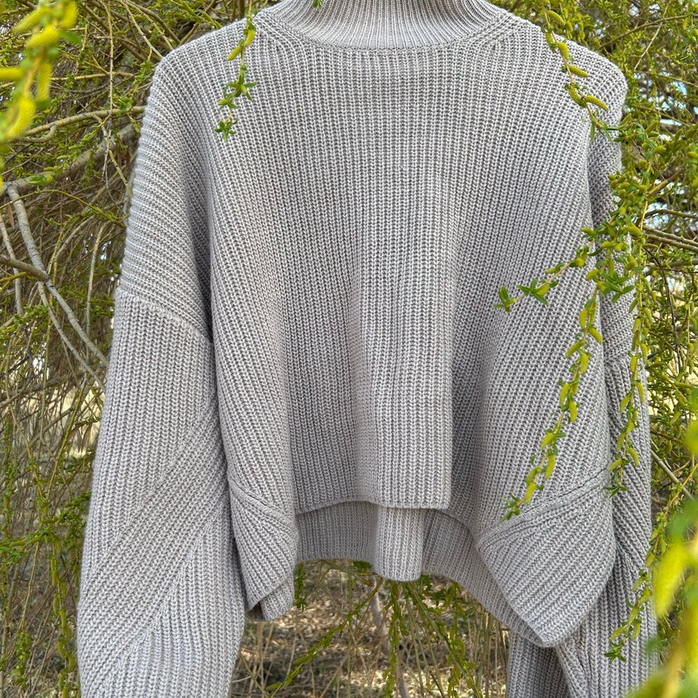 Topshop Gray Chunky Knit Cowl Sweater